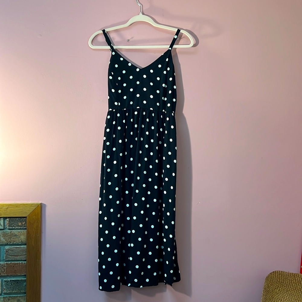 Black and white polka dot spaghetti strap dress